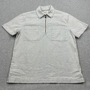 Taylor Stitch The Exhaust Shirt Men's 38 Natural Stripe Organic Cotton 1/4 Zip